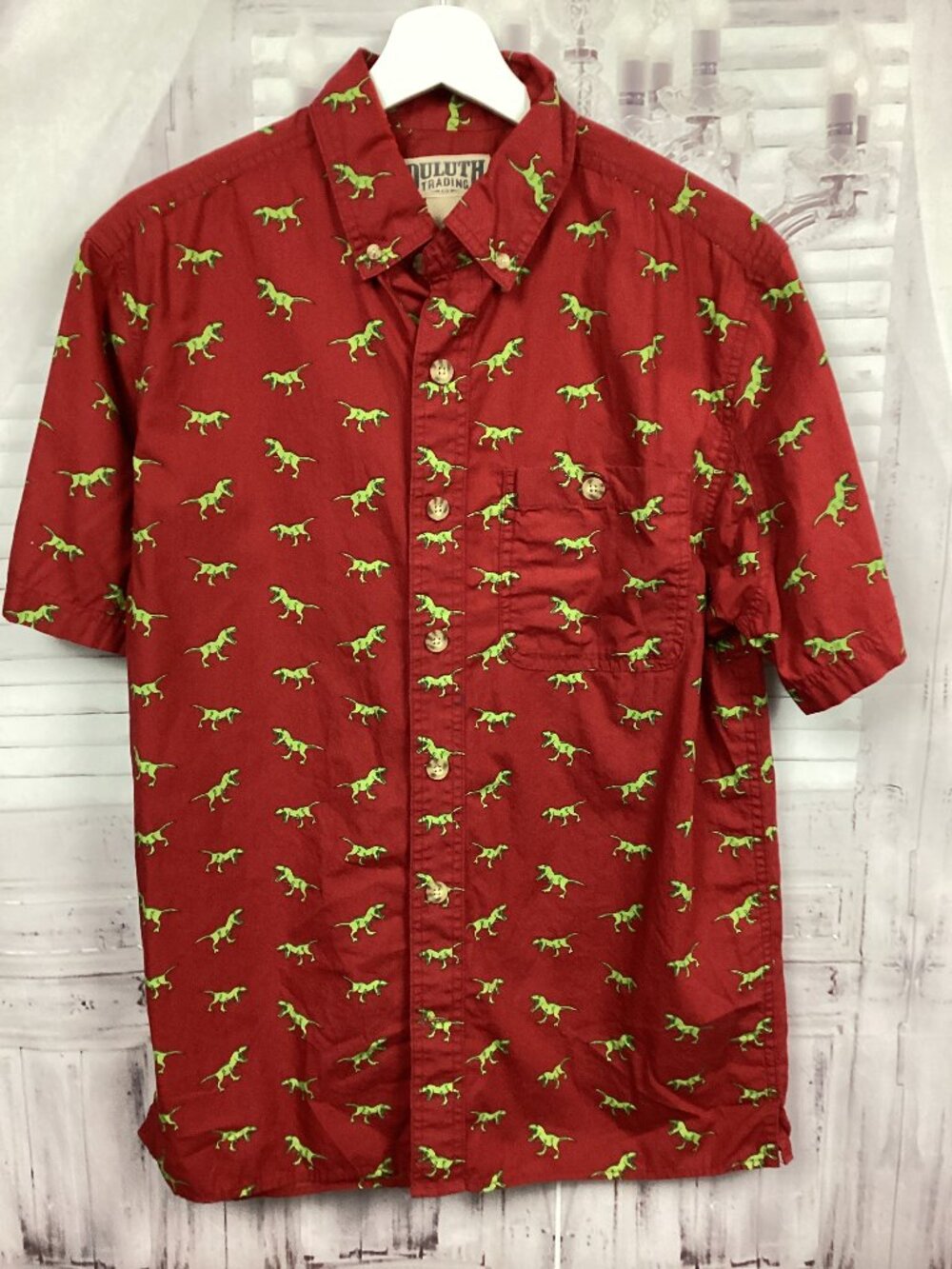Duluth Red Green Dino Shirt Button Up Short Sleeve S